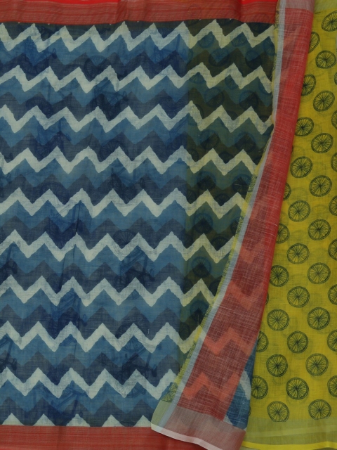 

Pothys Blue & Yellow Linen Blend Solid Saree