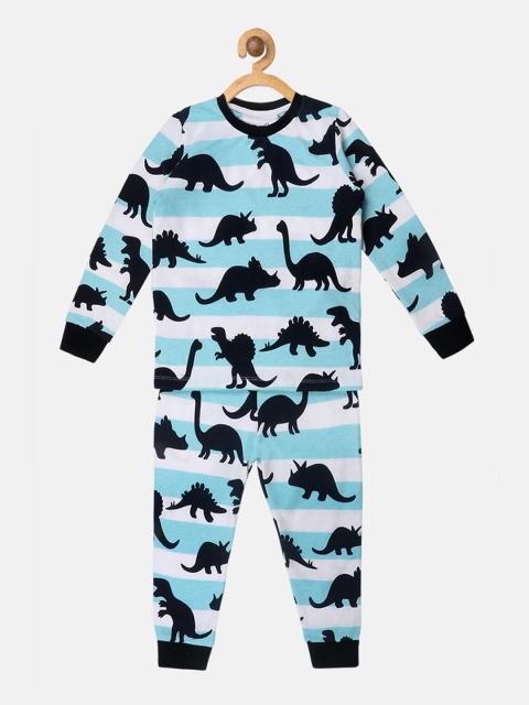 

Lazy Shark Boys White & Blue Printed Night Suit