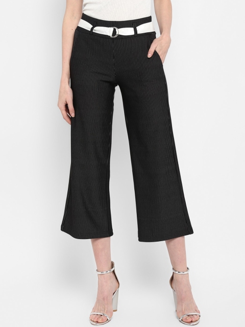 

FOSH Women Black Smart Regular Fit Striped Culottes