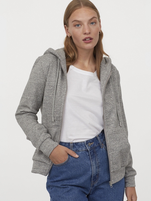 

H&M Women Grey Solid Hooded Jacket
