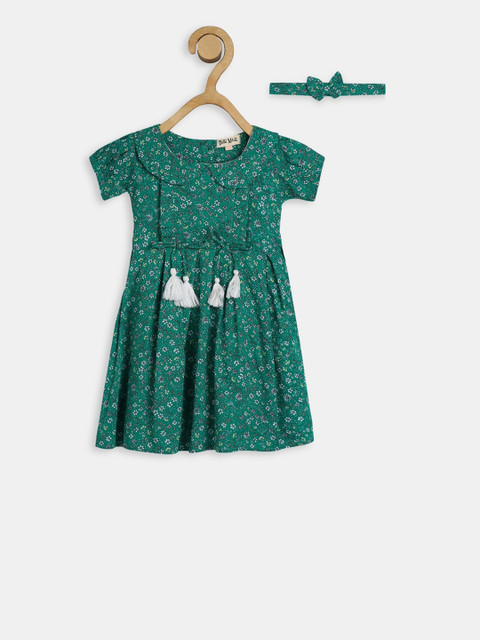 

Bella Moda Girls Green Printed Fit and Flare Dress
