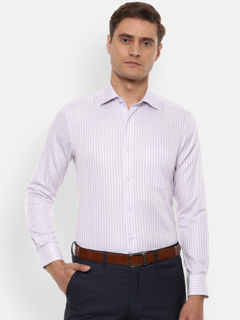 

Louis Philippe Permapress Men White & Purple Regular Fit Striped Formal Shirt