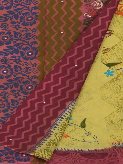 

Pothys Olive Green & Maroon Pure Cotton Printed Saree