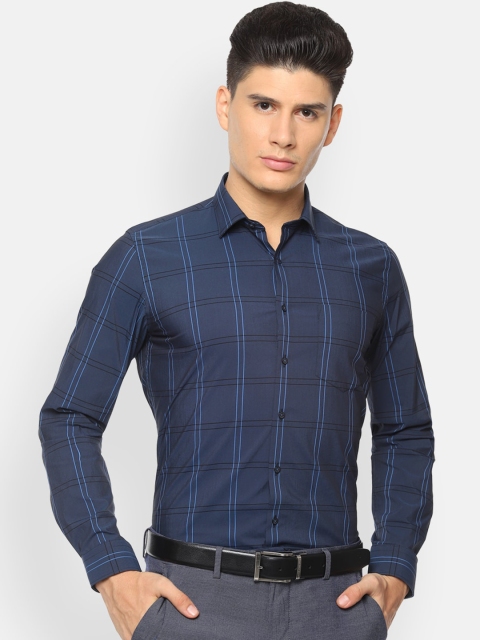 

Van Heusen Men Navy Blue & Black Slim Fit Checked Formal Shirt
