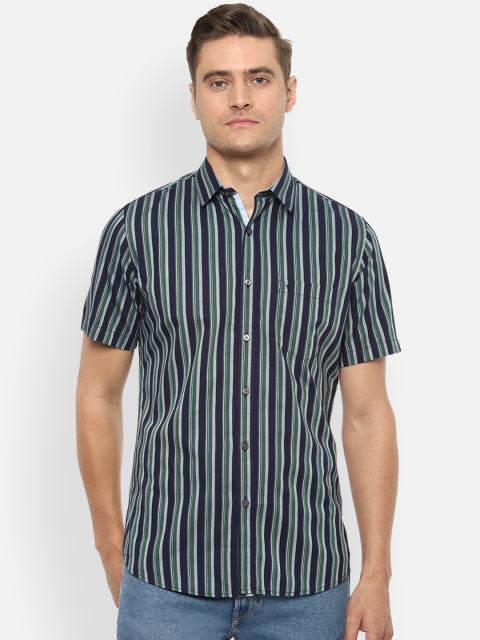 

Van Heusen Sport Men Navy Blue & Green Slim Fit Striped Casual Shirt