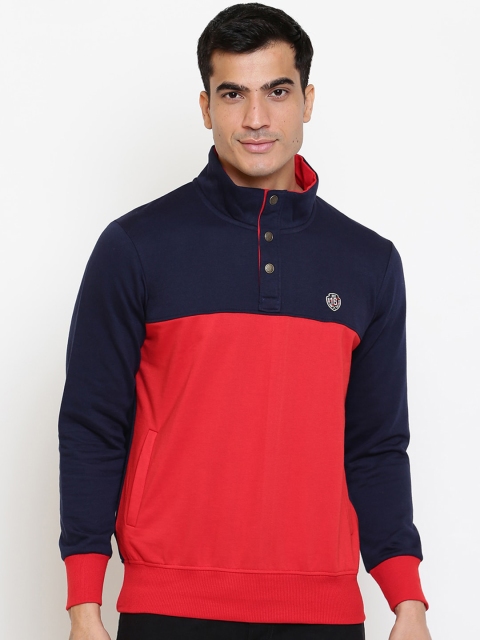 

GHPC Men Navy Blue & Red Colourblocked Sweatshirt