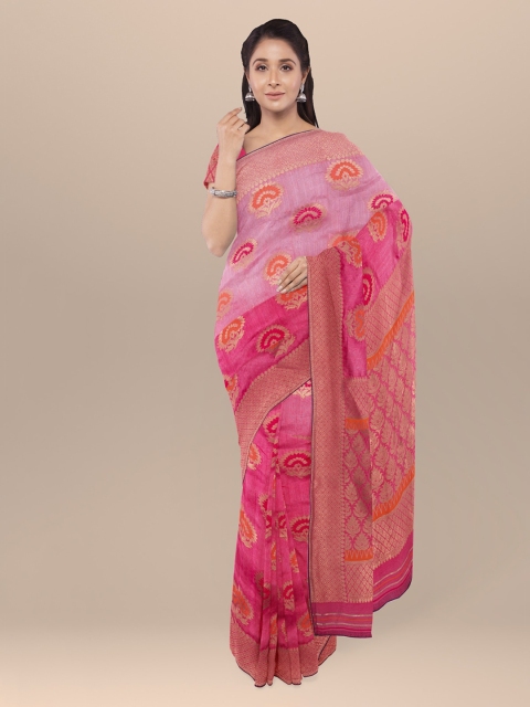 

KLM Fashion Mall Pink & Gold-Coloured Silk Blend Woven Design Saree