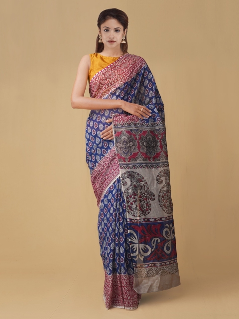 

Unnati Silks Blue & Red Pure Cotton Printed Kota Saree