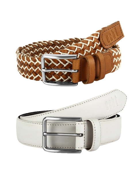 

echt Men Pack of 2 Leather Belts, White