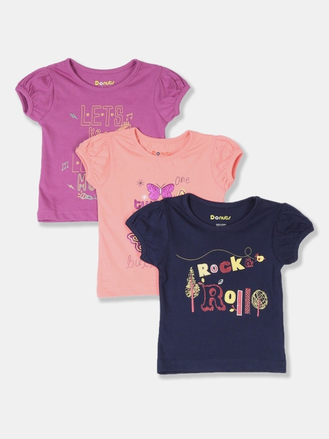 

Donuts Girls Multicoloured Pack of 3 Printed Round Neck T-shirt, Multi