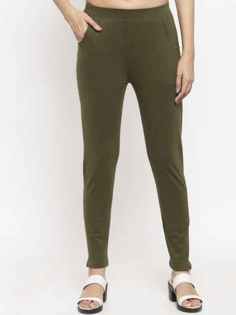 

NEUDIS Women Olive Green Solid Ankle Length Leggings