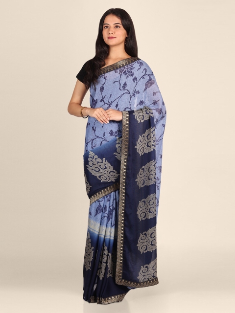 

CLAI WORLD Blue Printed Poly Georgette Saree