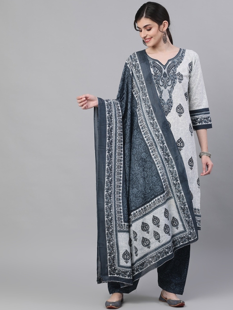 

Ishin Women White & Blue Printed Kurta with Palazzos & Dupatta