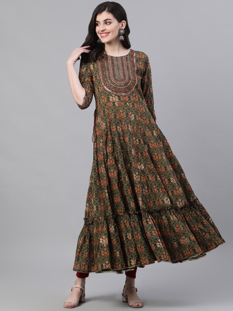 

Ishin Women Green & Green Printed Anarkali Kurta
