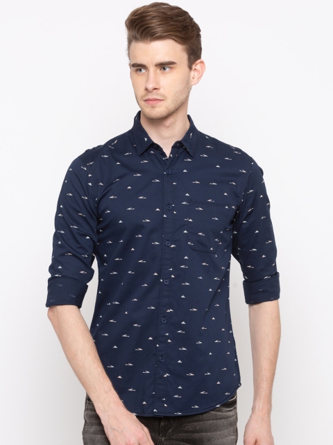 

SPYKAR Men Navy Blue & White Slim Fit Printed Casual Shirt