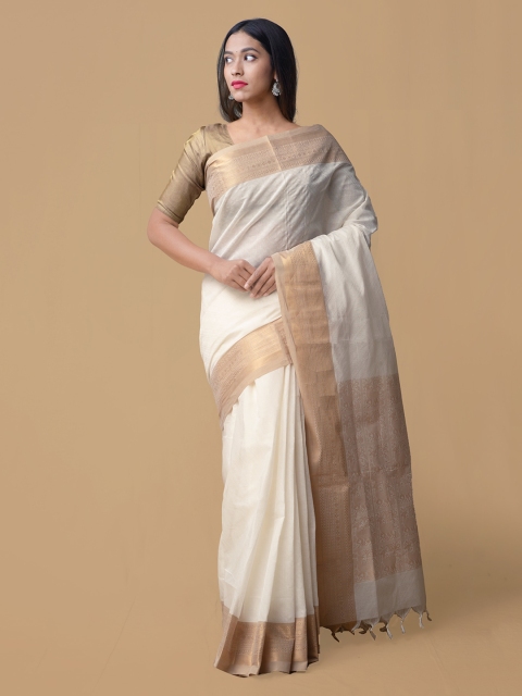 

Unnati Silks White Solid Pure Cotton Saree