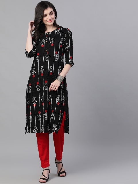 

Ishin Women Black Printed Straight Kurta