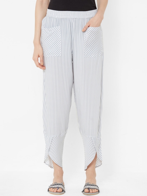 

Mystere Paris Women White & Grey Striped Lounge Pants