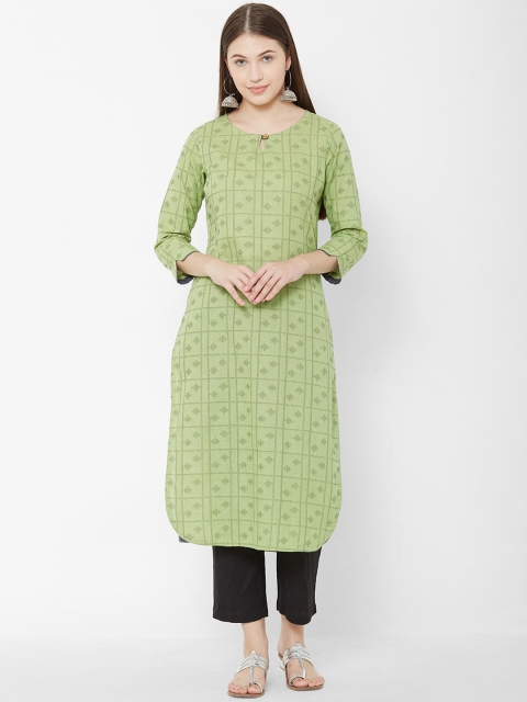

Os Women Green Printed Straight Kurta