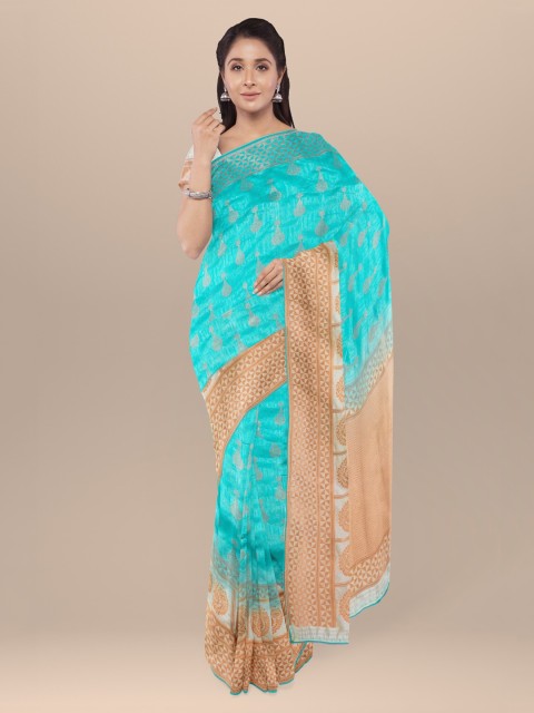 

KLM Fashion Mall Blue & Gold-Toned Silk Blend Woven Design Saree