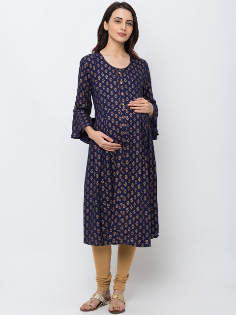 

MomToBe Women Blue Printed Maternity A-Line Kurta