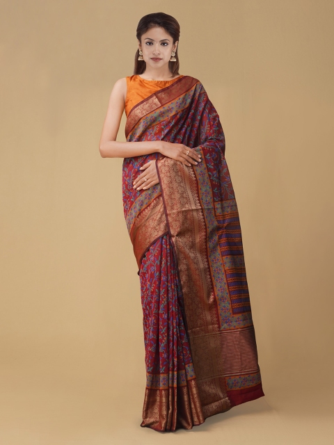

Unnati Silks Maroon & Blue Silk Cotton Printed Saree