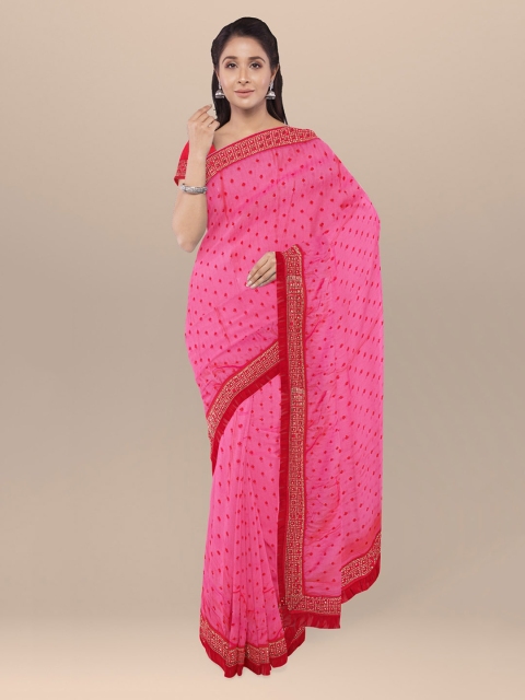 

KLM Fashion Mall Pink Printed Poly Georgette Saree