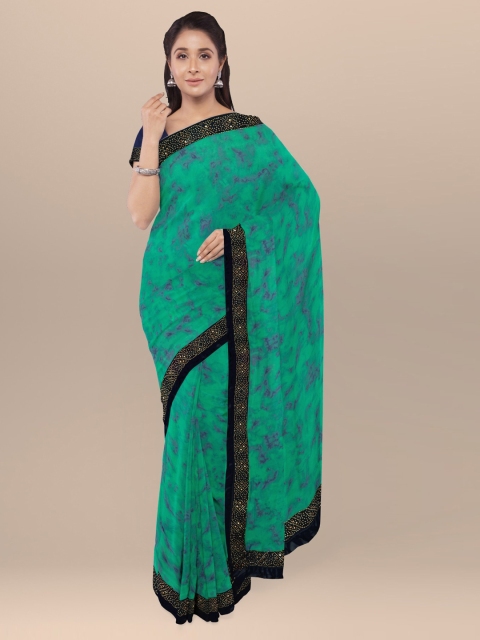 

KLM Fashion Mall Green & Blue Poly Georgette Printed Saree