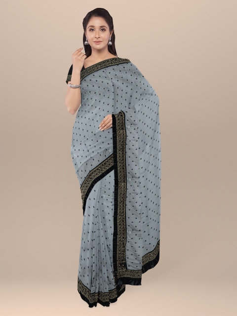 

KLM Fashion Mall Grey Printed Poly Georgette Saree