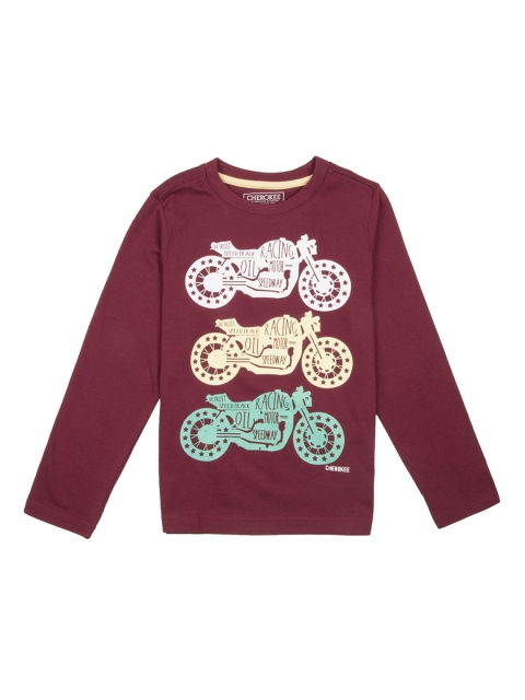 

Cherokee Boys Maroon Printed Round Neck T-shirt