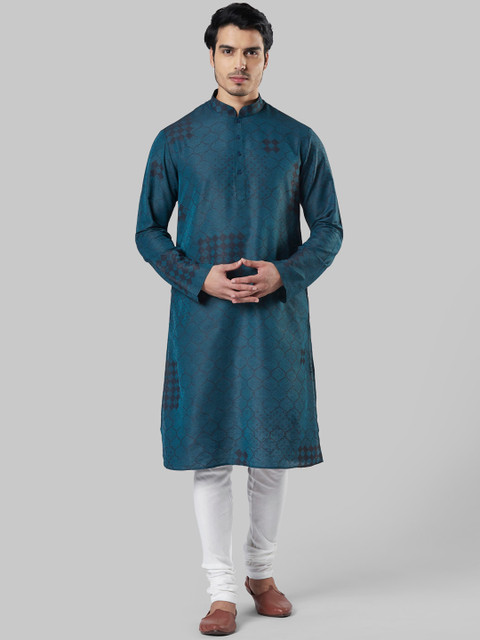 

Ethnix by Raymond Men Teal Woven Design Straight Kurta