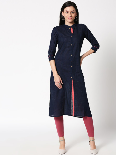 

HUUR Women Navy Blue Solid A-Line Kurta