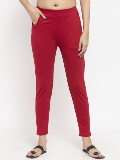 

NEUDIS by Dhrohar Women Maroon Solid Lycra Cotton Ankle Length Straight Fit Leggings