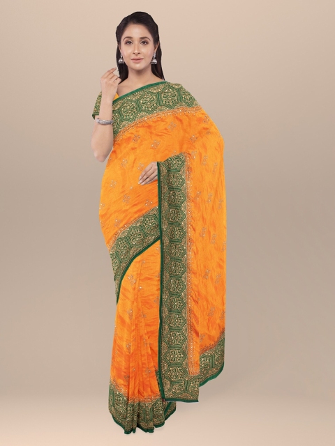 

KLM Fashion Mall Yellow & Green Silk Blend Embroidered Saree