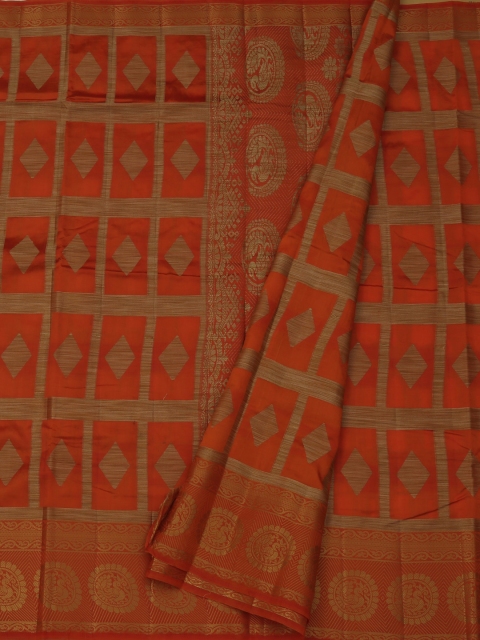 

Pothys Orange & Brown Jute Silk Woven Design Saree