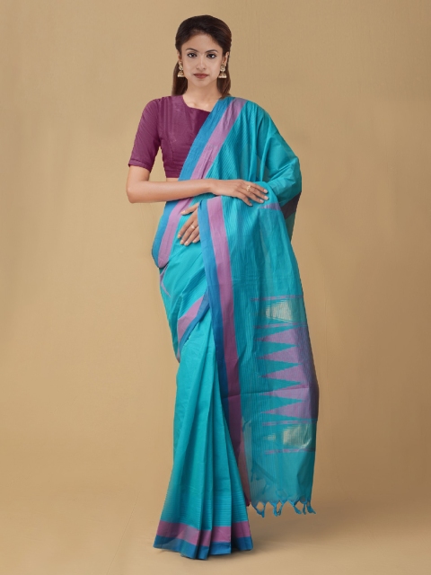 

Unnati Silks Blue & Pink Pure Cotton Woven Design Uppada Saree
