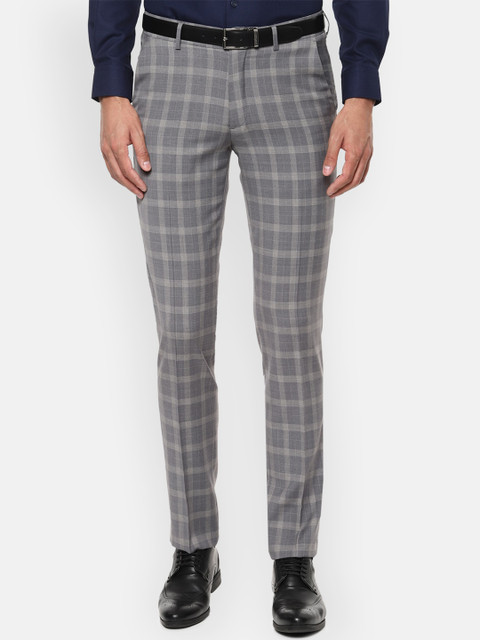 

Louis Philippe Men Grey Slim Fit Checked Formal Trousers
