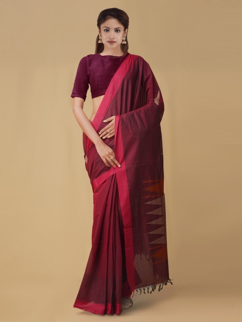 

Unnati Silks Maroon Pure Cotton Woven Design Uppada Saree