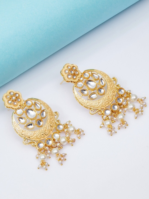

GloBox By ZeroKaata Gold-Toned & White Crescent Shaped Chandbalis