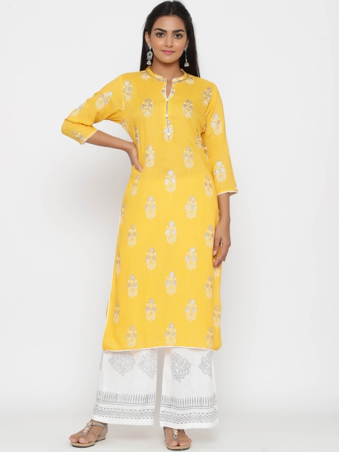 

WomenMagic Women Yellow & White Printed Kurta with Palazzos