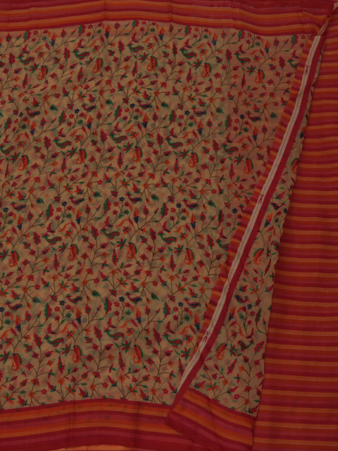 

Pothys Cream-Coloured & Orange Poly Georgette Floral Printed Saree