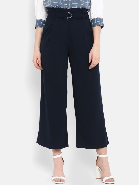 

FOSH Women Navy Blue Smart Regular Fit Solid Culottes