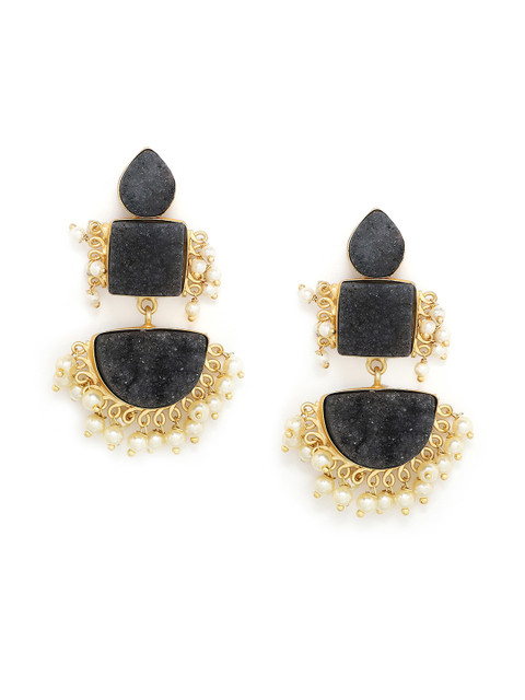 

Kairi Black & Gold-Toned Geometric Drop Earrings