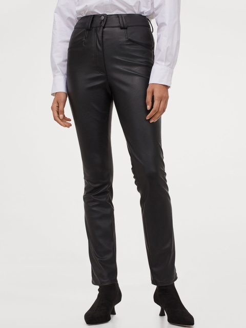 

H&M Women Black Imitation Leather Trousers
