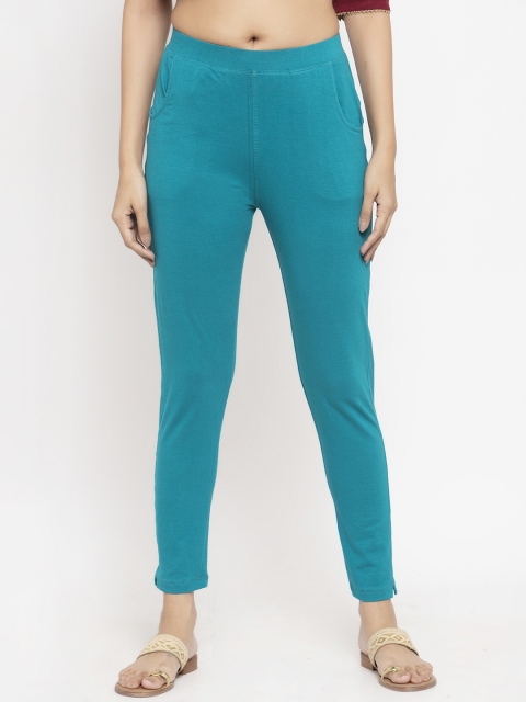 

NEUDIS Women Turquoise Blue Solid Ankle-Length Leggings, Teal