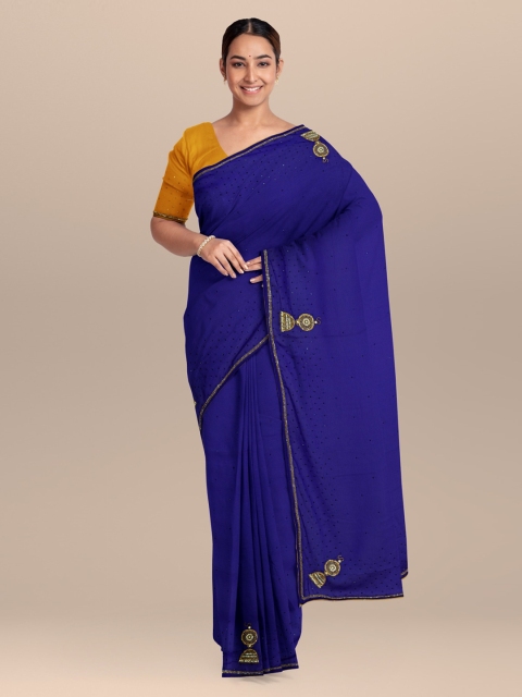 

KLM Fashion Mall Blue Solid Poly Georgette Saree