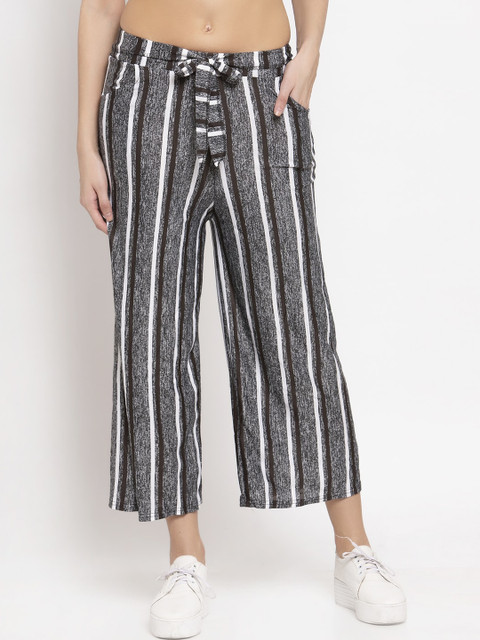 

KLOTTHE Women Grey & Brown Striped Wide-Leg Palazzo