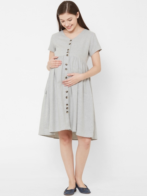 

Mystere Paris Women Grey Solid A-Line Dress