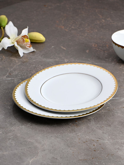 

Pure Home and Living Set of 2 White & Gold-Toned Solid Dessert Plates