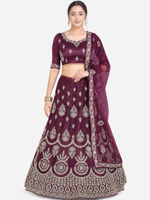 

Mitera Women Burgundy & Gold-Coloured Embroidered Lehenga Choli With Dupatta